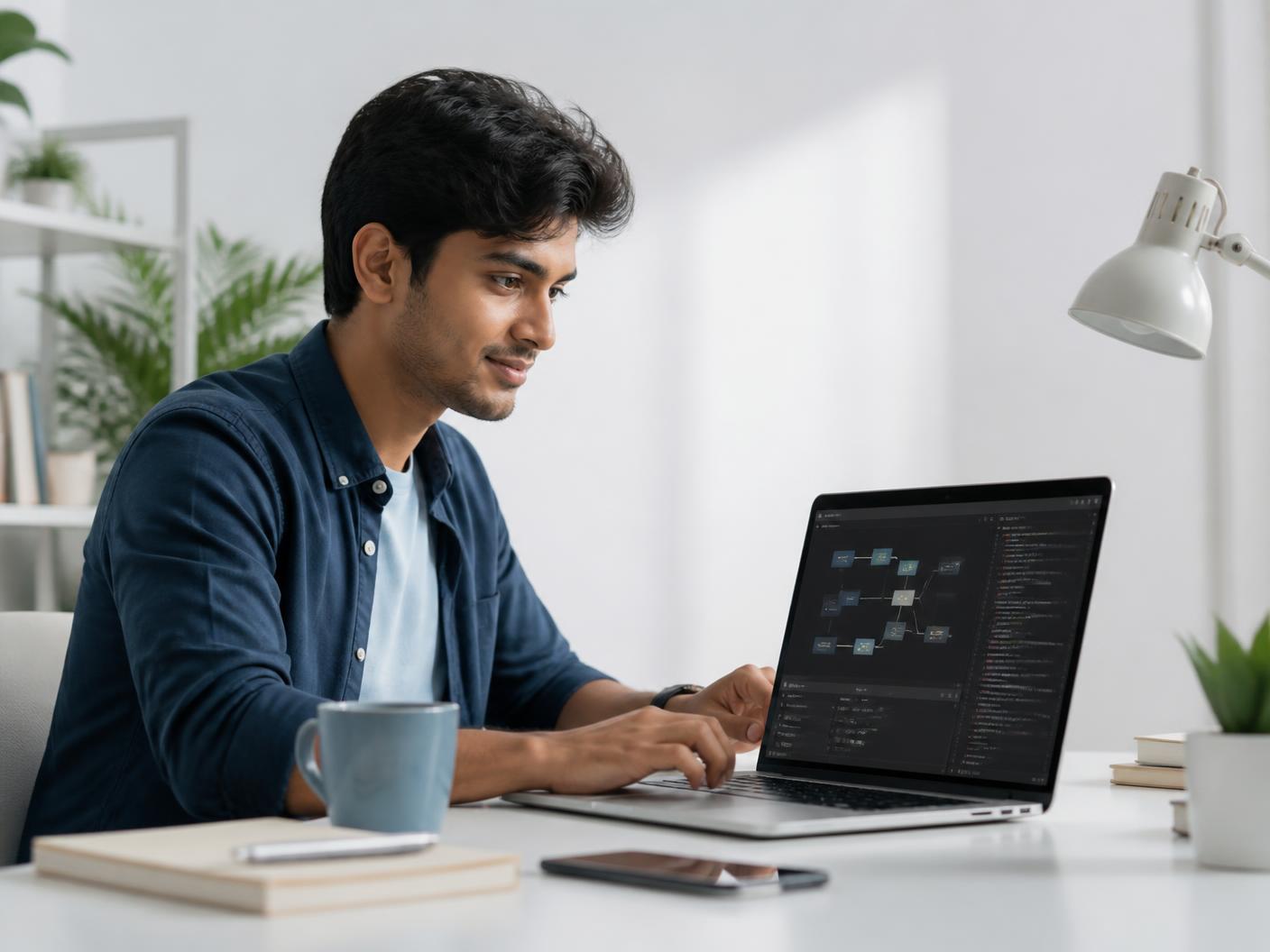 Indian graduate building an AI application on a laptop